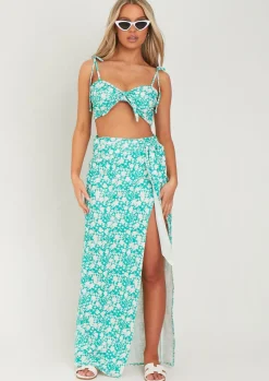 Skirts|Co-Ords*Missy Empire Frankie Green Floral Printed Wrap Around Maxi Skirt Teal