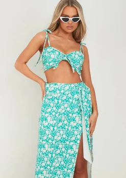 Skirts|Co-Ords*Missy Empire Frankie Green Floral Printed Wrap Around Maxi Skirt Teal