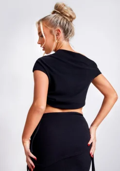 The Party Edit|Tops*Missy Empire Freya Black Off The Shoulder Ruched Crop Top