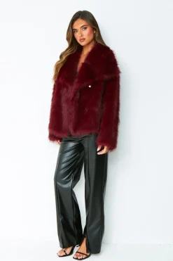Coats & Jackets*Missy Empire Freya Oversized Faux Fur Coat Wine
