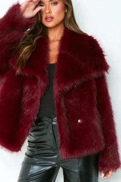 Coats & Jackets*Missy Empire Freya Oversized Faux Fur Coat Wine