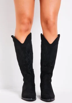 Boots*Missy Empire Gabby Black Suede Cowboy Boots
