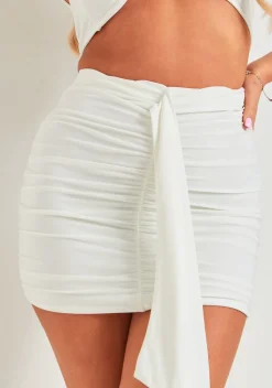 Skirts|Co-Ords*Missy Empire Gabriella White Slinky Double Layer Drape Detail Mini Skirt