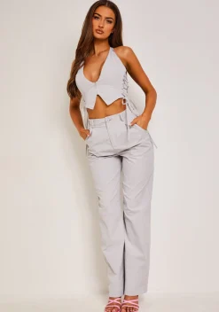 Tops|Co-Ords*Missy Empire Gemma Light Grey Tie Up Halter Neck Waistcoat