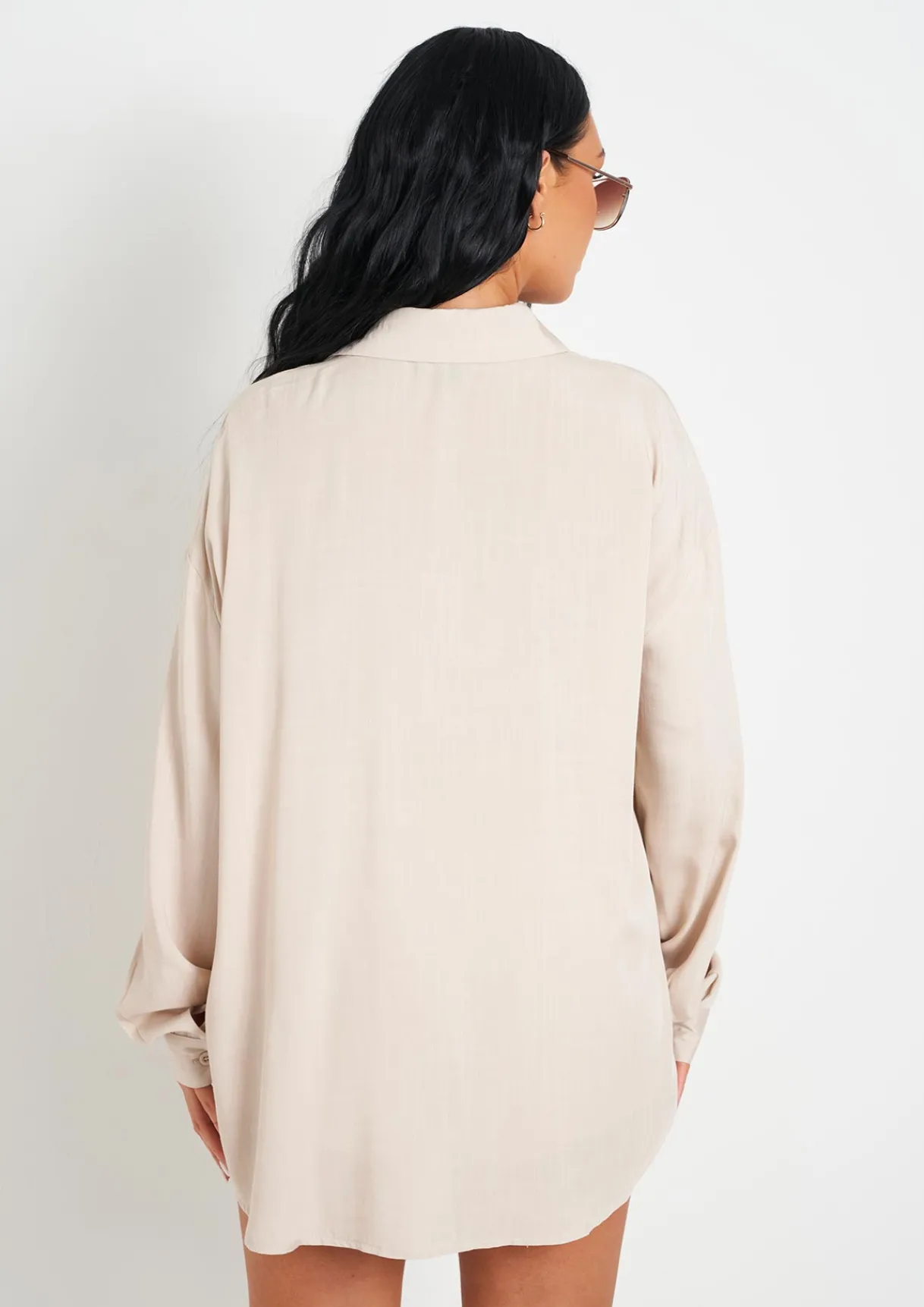 Airport Vibin'|Tops*Missy Empire Giana Linen Oversized Shirt Beige