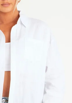 Airport Vibin'|Tops*Missy Empire Giana Linen Oversized Shirt White