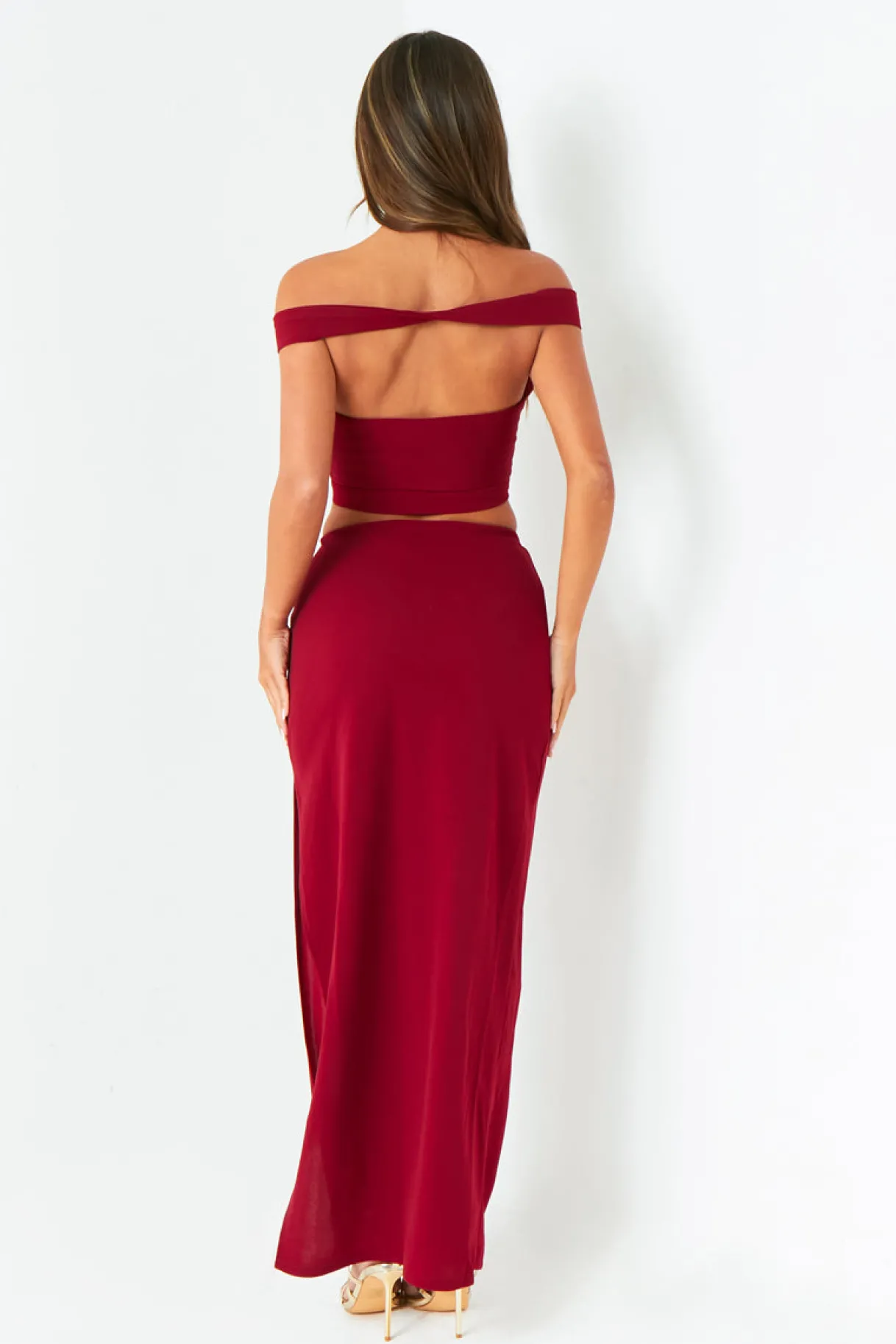 The Party Edit|Tops*Missy Empire Gigi Wine Plunge Cut Out Top With Gold Trim Red