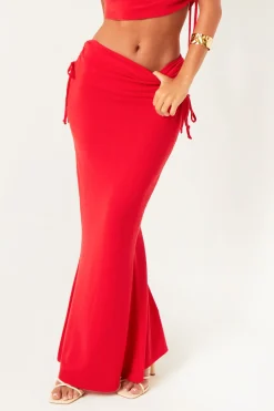 Skirts*Missy Empire Grace Ruched Fold Over Maxi Skirt Red