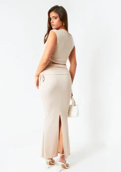 Skirts|Co-Ords*Missy Empire Grace Sand Ruched Fold Over Maxi Skirt Beige