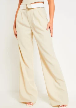 Trousers|Co-Ords*Missy Empire Gracie Fold Over Waist Wide Leg Trousers Beige