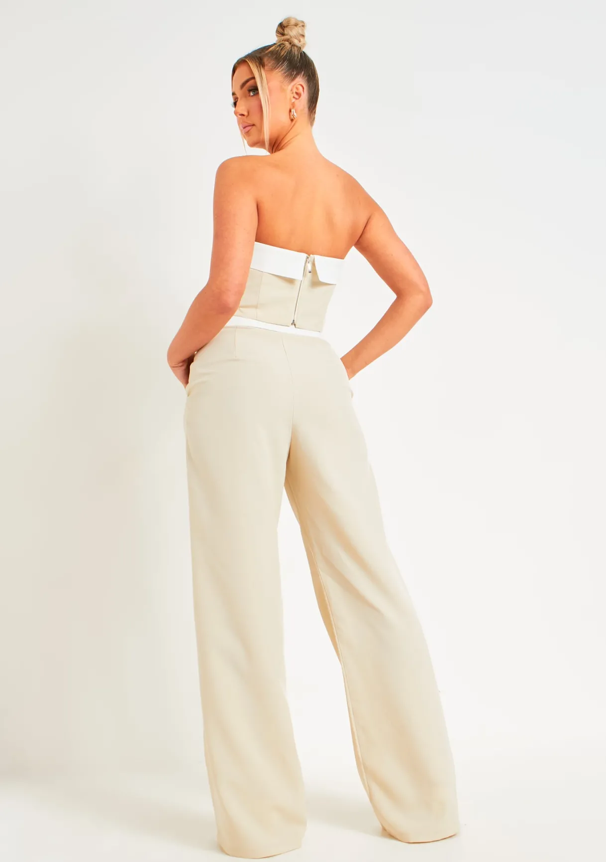 Trousers|Co-Ords*Missy Empire Gracie Fold Over Waist Wide Leg Trousers Beige