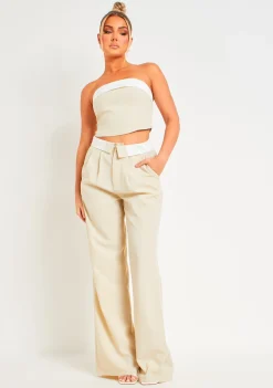 Trousers|Co-Ords*Missy Empire Gracie Fold Over Waist Wide Leg Trousers Beige
