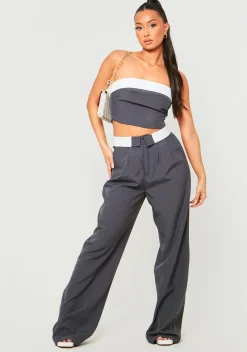 Trousers|Co-Ords*Missy Empire Gracie Fold Over Waist Wide Leg Trousers Charcoal