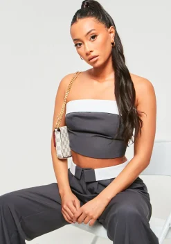 Trousers|Co-Ords*Missy Empire Gracie Fold Over Waist Wide Leg Trousers Charcoal
