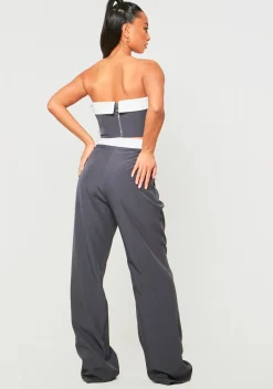 Trousers|Co-Ords*Missy Empire Gracie Fold Over Waist Wide Leg Trousers Charcoal