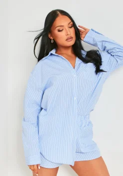 Tops|Co-Ords*Missy Empire Hallie Blue Pinstripe Oversized Shirt