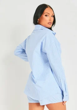 Tops|Co-Ords*Missy Empire Hallie Blue Pinstripe Oversized Shirt
