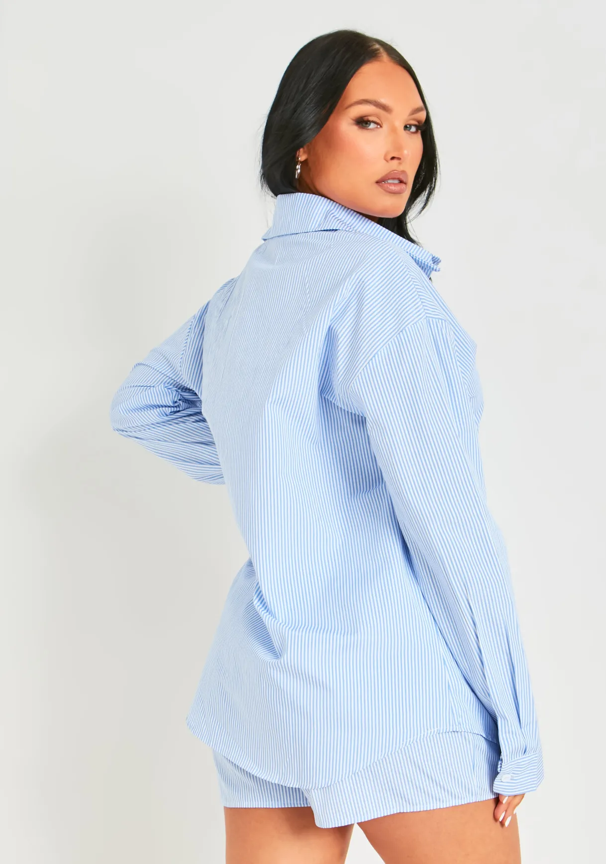 Tops|Co-Ords*Missy Empire Hallie Blue Pinstripe Oversized Shirt