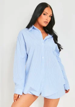 Tops|Co-Ords*Missy Empire Hallie Blue Pinstripe Oversized Shirt