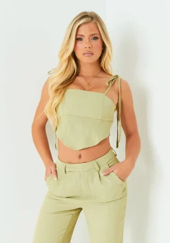 Tops|Co-Ords*Missy Empire Hallie Sage Tie Strap Corset Top