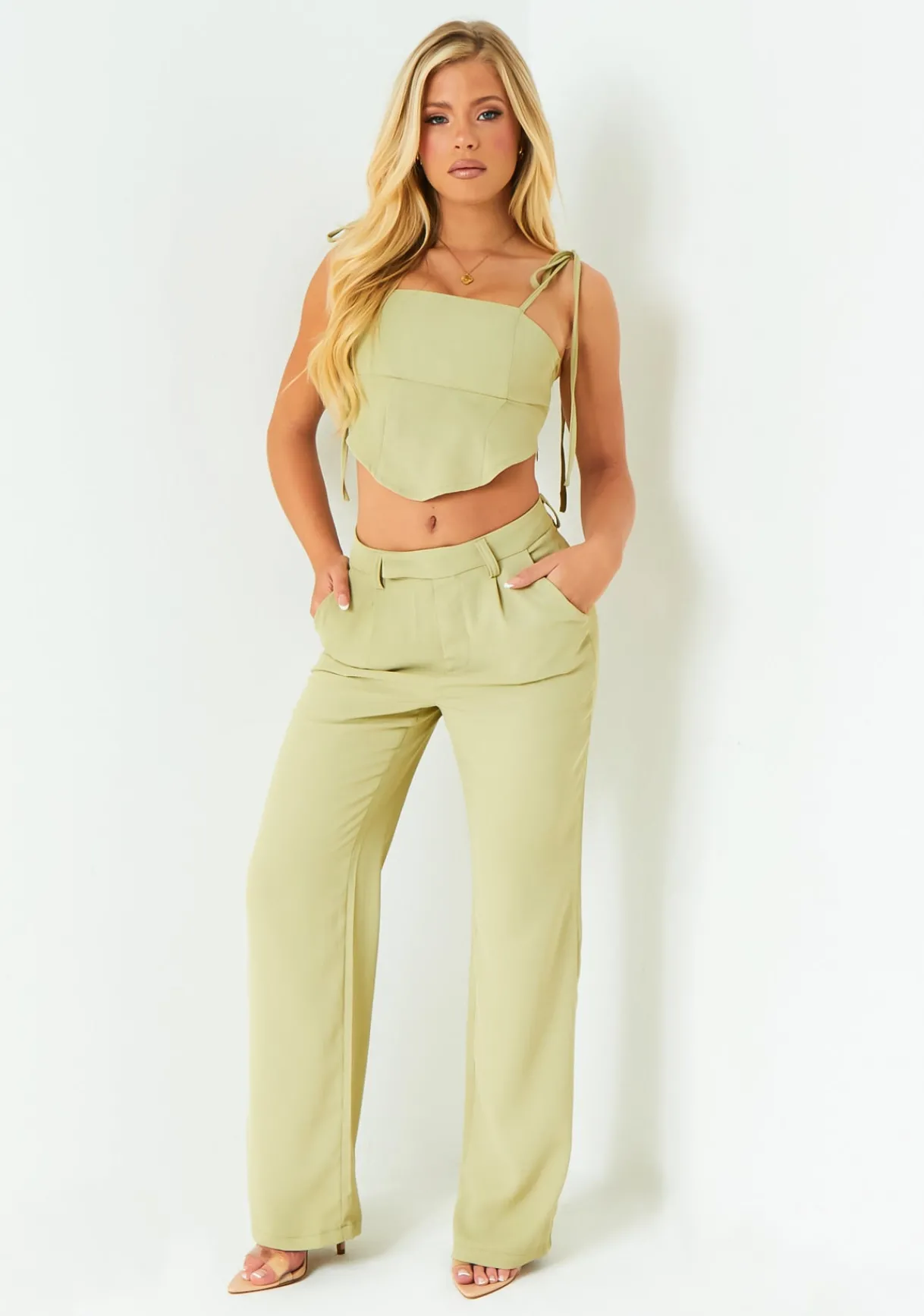 Tops|Co-Ords*Missy Empire Hallie Sage Tie Strap Corset Top