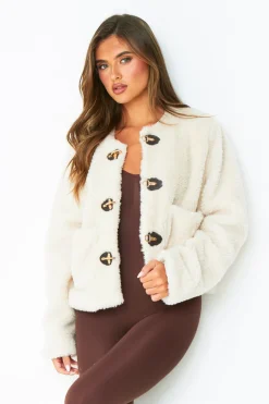 Coats & Jackets*Missy Empire Hannah Cream Borg Fleece Buckle Detail Jacket