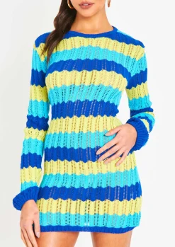 Knitted Dresses|Mini Dresses*Missy Empire Harleigh Blue Multi Crochet Knit Backless Mini Dress