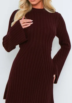 Knitted Dresses|Party Dresses*Missy Empire Harper Rib Knit Flare Mini Dress Wine