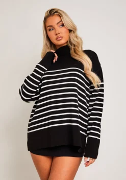 Knitted Dresses|Knitwear*Missy Empire Harriett & White High Neck Oversized Long Sleeve Jumper Black