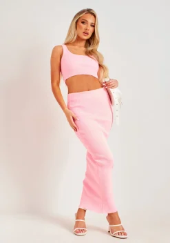 Skirts|Knitwear*Missy Empire Hayley Rib Knit Midaxi Skirt Pink