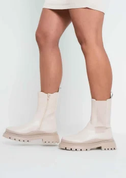 Boots|Rave Outfits*Missy Empire Heidi Beige Chunky Track Sole Ankle Boots