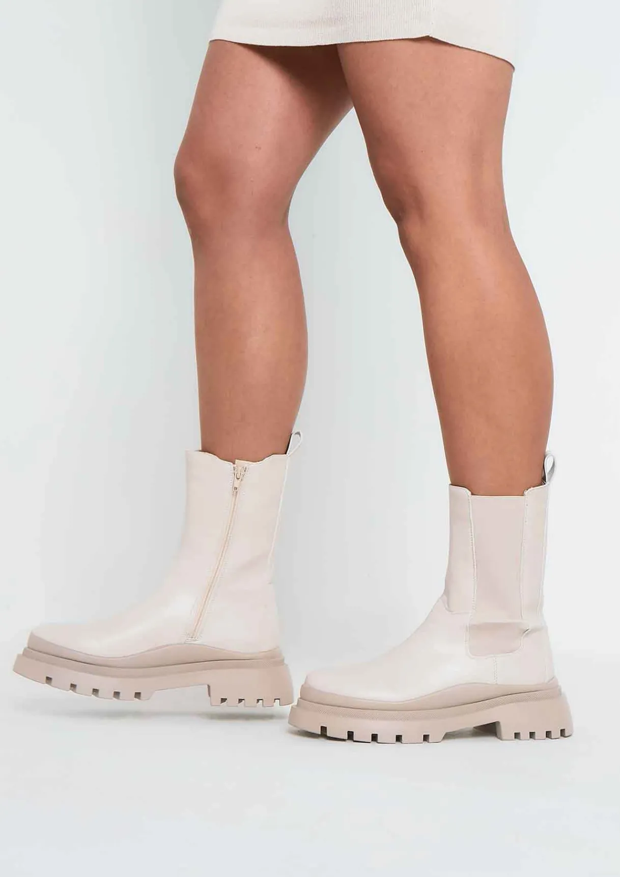 Boots|Rave Outfits*Missy Empire Heidi Beige Chunky Track Sole Ankle Boots