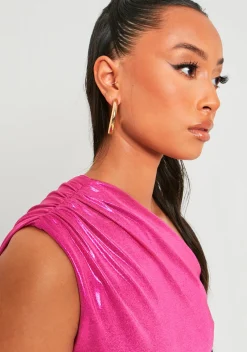 Rave Outfits|Concert Outfits*Missy Empire Hiba Pink Metallic One Shoulder Bodysuit