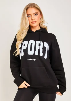Airport Vibin'|Hoodies & Sweats*Missy Empire Hollie Borg Oversized Sport Hoodie Black