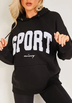 Airport Vibin'|Hoodies & Sweats*Missy Empire Hollie Borg Oversized Sport Hoodie Black