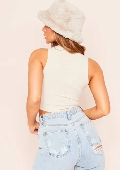 Tops|Basics*Missy Empire Holly Ribbed Racer Crop Top Beige