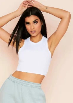 Tops*Missy Empire Holly Ribbed Racer Crop Top White
