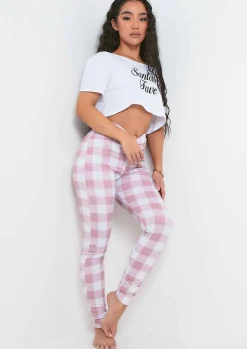 Nightwear*Missy Empire Hope Pink Check Christmas 'Santa's Fave' Slogan Pyjamas