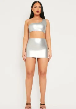 Rave Outfits|Skirts*Missy Empire Imani Silver Metallic Micro Mini Skirt