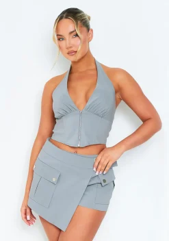Tops|Co-Ords*Missy Empire Imogen Grey Zip Corset Utility Halter Top