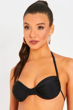 Swimwear|Beachwear*Missy Empire Irla Halterneck Ruched Detail Underwire Bikini Top Black