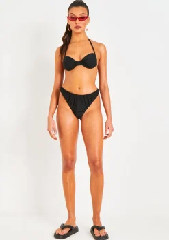 Swimwear|Beachwear*Missy Empire Irla Halterneck Ruched Detail Underwire Bikini Top Black