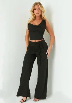 The Party Edit|Trousers*Missy Empire Isabela Low Rise Tailored Trousers Black