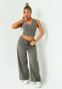 The Party Edit|Trousers*Missy Empire Isabela Low Rise Tailored Trousers Grey