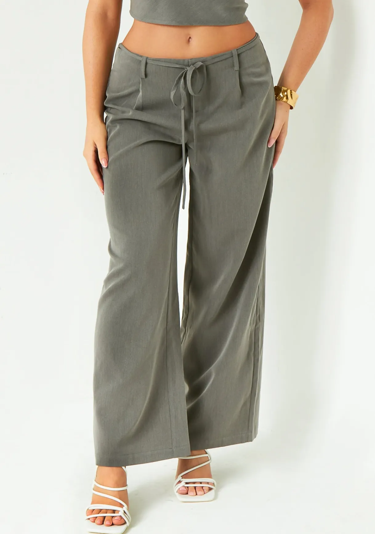 The Party Edit|Trousers*Missy Empire Isabela Low Rise Tailored Trousers Grey