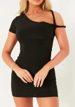 Little Black Dresses|Dresses*Missy Empire Isabella Black Twist Strap Super Soft Mini Dress