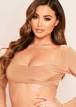Tops|Basics*Missy Empire Isabella Double Layer Crop Top Camel