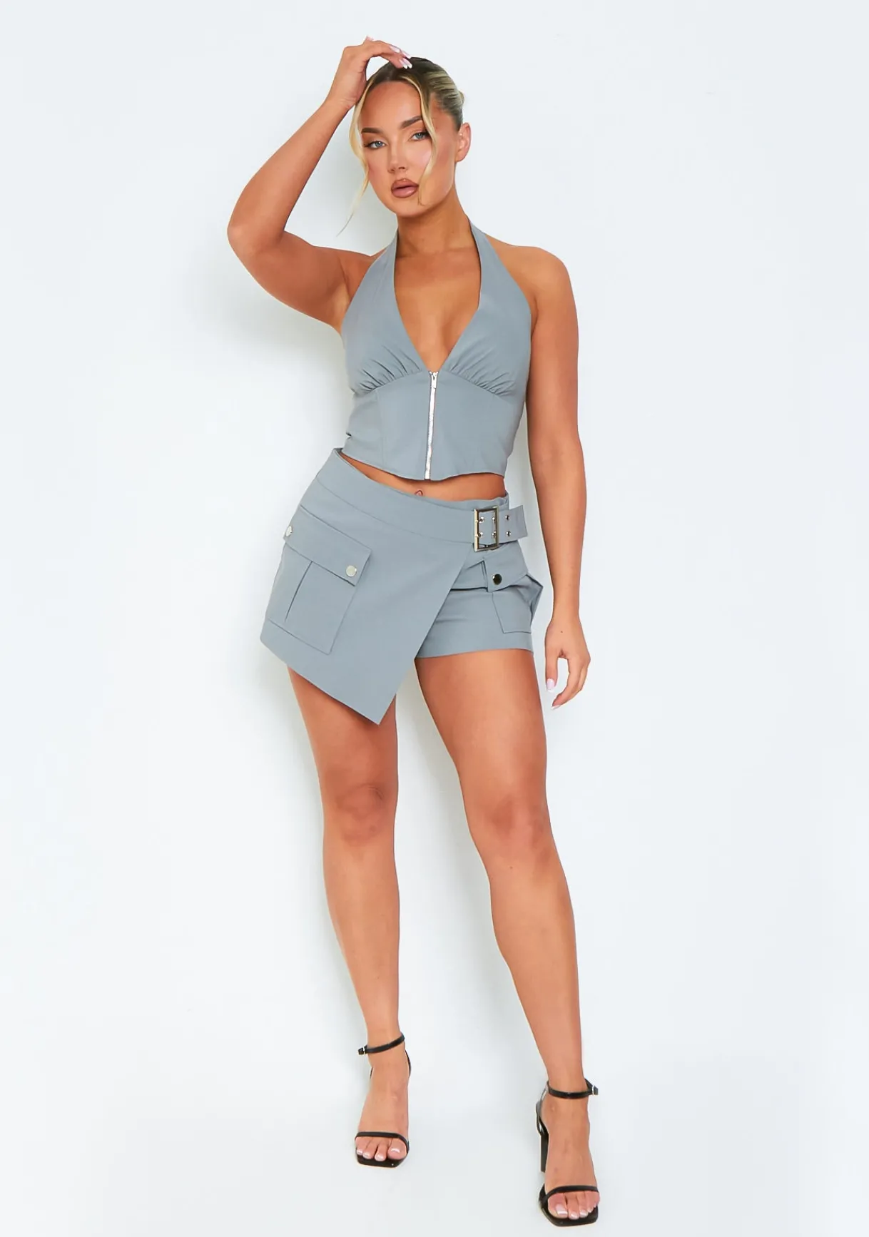 Skirts|Co-Ords*Missy Empire Isla Grey Belt Utility Skort