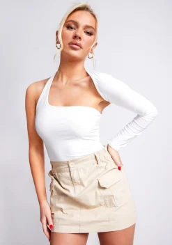 Concert Outfits|The Party Edit*Missy Empire Isla One Sleeve Slinky Bodysuit White
