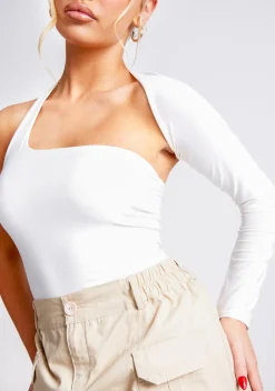 Concert Outfits|The Party Edit*Missy Empire Isla One Sleeve Slinky Bodysuit White